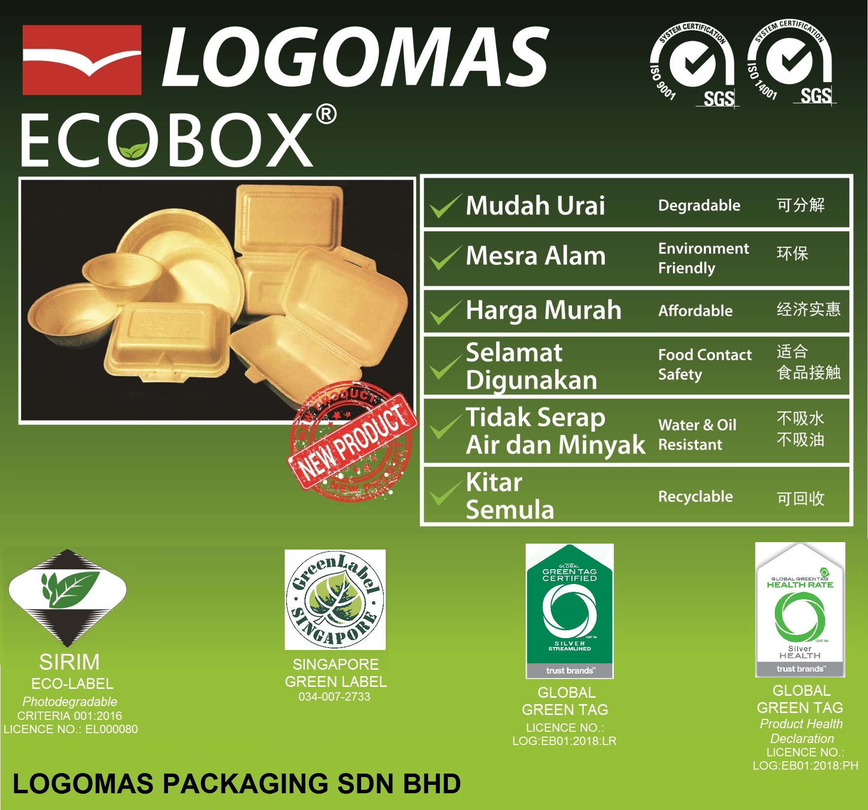 Photo-degradable polystyrene foam food packaging