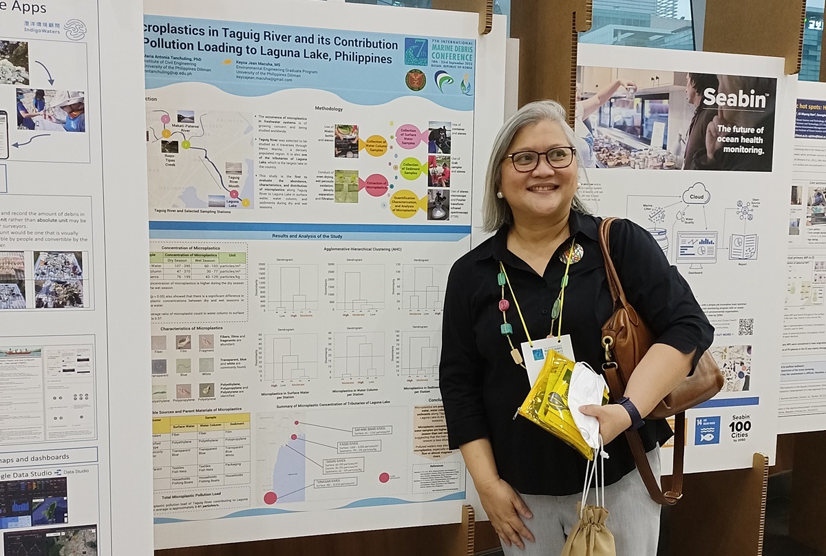 Prof Maria Antonia Tanchuling in front of one of her research posters